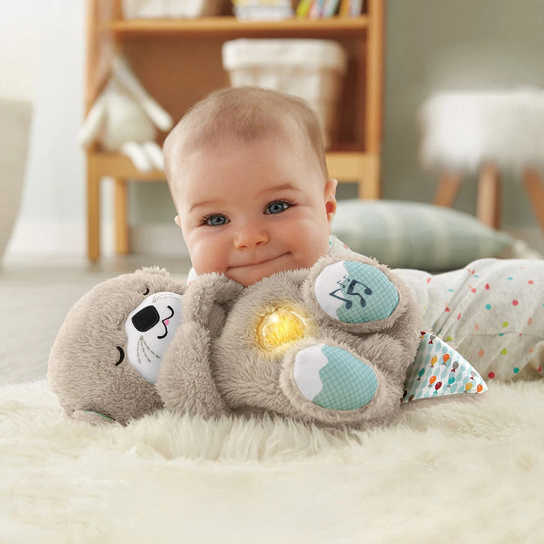 Breathing Otter Sleep and Playmate Otter Musical Stuffed Baby Plush Toy with Light Sound Newborn Sensory Comfortable Baby Gifts